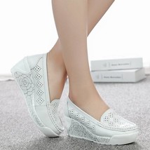 New Women&#39;s Genuine Leather Platform Shoes Wedges White Lady Casual Shoes Swing  - £41.01 GBP
