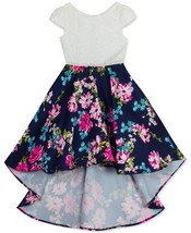 Rare Editions Little Kid Girls Lace Floral High Low Dress Size 5 Color Navy - $24.74