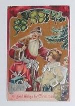 All Good Wishes for Christmas Santa Clovers Toys Silver Embossed Postcard 1909 - £11.95 GBP
