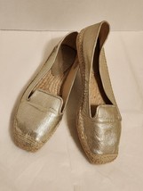 Nine West Womens 8M Espadrille Beach Flats Leather Jute Gold Tan NW Maxy MED WID - £19.77 GBP