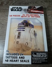 Star Wars Valentine Card Kit 24 Cards with 24 tattoos, Heart Shaped Seals - £14.73 GBP