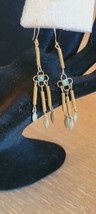 Vintage 1970s Hippie Boho Yellow Gold Tone Turquoise Drop Earrings - £14.24 GBP