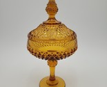 Vintage Indiana Glass Amber Diamond Point Covered Pedestal Compote Candy... - $24.74