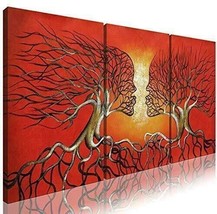 Ode-Rin Art Modern Abstract Landscape Wall Tree 3 Pieces Artwork Red, Canvas - £9.74 GBP