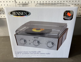 New Jensen JTA-220 3-SPEED Stereo Turntable W/ AM/FM Radio &amp; BUILT-IN Speakers - £31.74 GBP