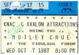 Billet De Concert Mötley Crüe 7 Octobre 1987 Le Forum Inglewood Californie - £38.26 GBP