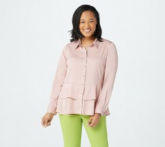 Joan Rivers Long-Sleeve Silky Blouse with Layered Hem Bisque Reg Size 12 A373930 - $16.07