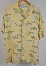 Columbia Casual Rayon Button Front Shirt Yellow Fish Compass Map Nautical Sz M - £13.82 GBP