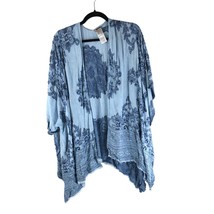 Chicos Poncho Wrap Beaded Floral Paisley Blue One Size - £11.39 GBP