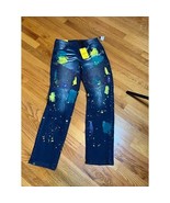 Truth Substance Slim Moto Jeans Paint Splatter Distressed Denim 16 NWT - $440.38 MXN