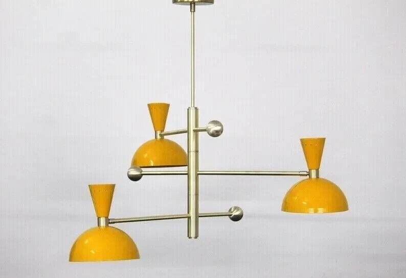 Inspired 3 Arm 3 Light Modern Mid Century Brushed Brass Chandelier Luminaire - $393.67