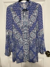 Free People Size XS Magic Mystery Sky Tunic Dress Blue Bell Sleeve Mini - £22.02 GBP