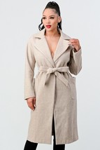 Women&#39;s Oatmeal Wool Waist Tie Midi Length Coat (S) - $77.22