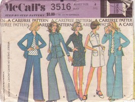 Mc Call&#39;s Pattern 3516 Size 8 Dated 1973 Misses Dress SHIRT-JACKET &amp; Pants - £2.35 GBP