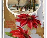Happy New Year From California Poinsettias Icicle Border Embossed Postca... - $3.91