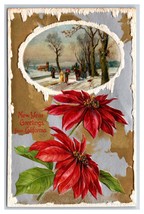 Happy New Year From California Poinsettias Icicle Border Embossed Postcard W12 - £3.11 GBP