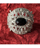 Crystal Rhinestone Faux Onyx Stone Silver Tone Metal Cuff Bracelet - $337.25 MXN