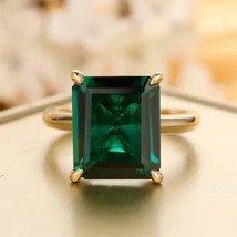 4Ct Emerald Cut Simulated Green Emerald Engagement Ring 14K Yellow Gold Plated - £39.45 GBP