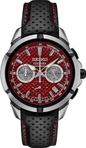 Seiko Coutura Chronograph Red Dial Steel 43 mm Leather Quartz Men&#39;s Watch SSB435 - £314.68 GBP