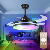 Led Ceiling Fan Light 42 Inch Colorful Light With Remote Control,Nordic Modern - £143.10 GBP