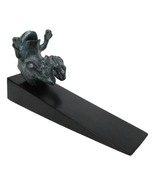 Brass Metal Whimsical Laughing Frog Toad Door Stop Stopper With Wood Wedge - $45.26 CAD