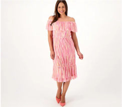 Isaac Mizrahi Live Always Isaac Mesh Ruffle Dress (Pink, Large) A589947 - £38.13 GBP
