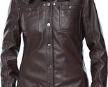 Womens Button Front Lambskin Leather Jacket Shacket - Casual Shirt Long ... - £94.27 GBP