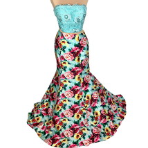 Rachel Allan 2 PC Mint Green Floral Gown Pageant Formal Bandeau Mermaid ... - £128.54 GBP