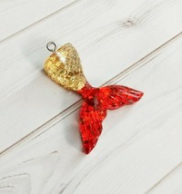 Mermaid Tail Charm Resin Scales Fairy Tale Flat Back Flatback Gold Red 33mm - £2.34 GBP