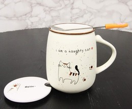 Naughty Calico Cat Porcelain Coffee Tea Mug Cup With Greeting Paw Spoon ... - $18.49