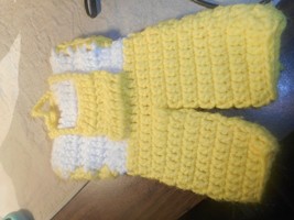 Hand Made Crochet Pot Holder that looks like a pair of bib overalls/BOY YELLOW - £9.49 GBP