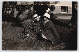 RPPC Two Young Ladies On Lawn Edwardian Hats Coats c1908 Real Photo Postcard S30 - £13.29 GBP