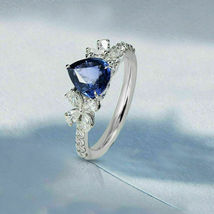 2.00Ct Pear Cut Blue Sapphire Solid 925 Sterling Silver Designer Engagement Ring - £90.60 GBP