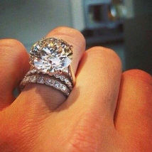 14K White Gold Finish Sim Diamond Wedding Engagement Trio Ring Set Women Jewelry - £81.34 GBP