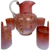 1891 Victorian Art Glass Pink Opalescent Pitcher Tumblers Lemonade Set E... - $187.00