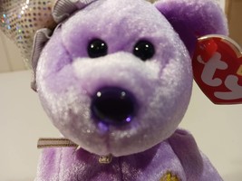 Ty Beanie Babies February Birthday Bear With Amethyst Birthday Stone Nose And Gi - £10.16 GBP