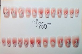 24pc Press on Nails Pink Easter Bunny Heart Gradient  Medium Length - £6.39 GBP