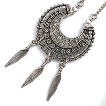 Necklace Boho Dream Catcher Silver Metal Feather Native American Southwestern - £10.44 GBP