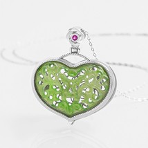 Lovely Heart S925 Authentic Hetian Jade Hollow Flower Pattern Pendant Necklace,  - £81.37 GBP