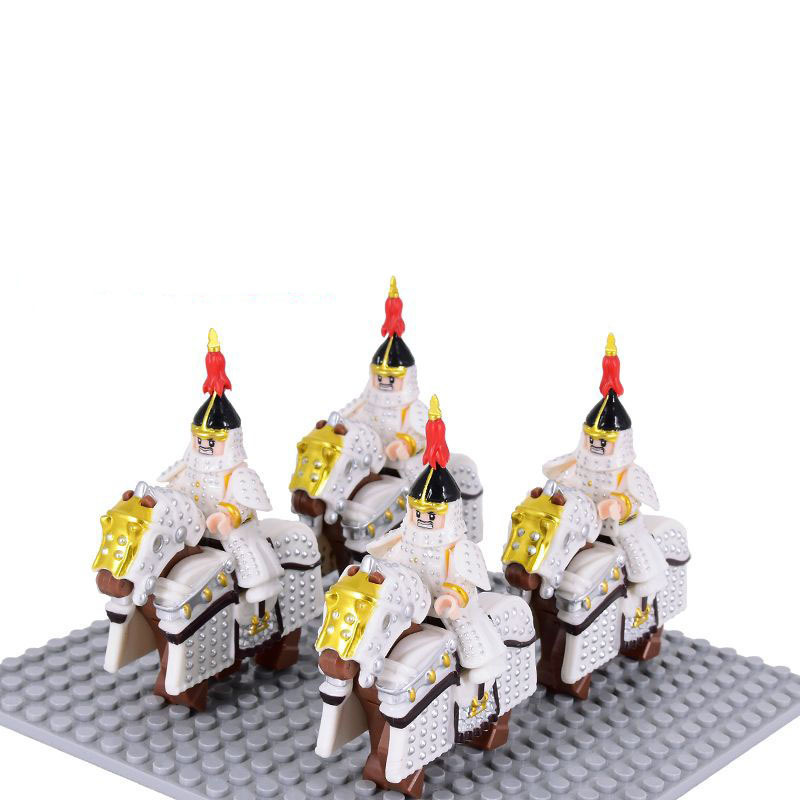 8pcs Qing White Banner Cavalry Minifigures with Horses and Weapons - $26.60