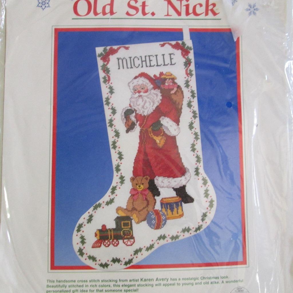 Dimensions 8350 Stocking Kit Old St Nick Cross Stitch Santa Claus 1987 Sealed - $29.68
