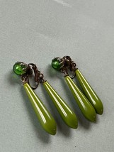 Vintage Green Bead w Two Long Plastic Briollette Clip Earrings – 2.5 x nearly - £9.07 GBP