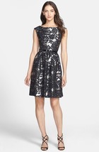 Eliza J Metallic Fit &amp; Flare Dress Sz 12 Black - $60.98