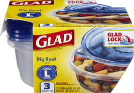 GladWare Big Bowl Food Storage Containers, 48 oz - 3 Count, Clear , Blue - £7.11 GBP