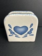 White &amp; Blue Heart Sponge Paint Ceramic Stoneware Napkin Holder Corelle - £7.44 GBP