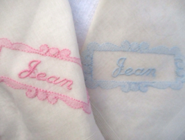 Vintage Monogram Name Embroidered &quot;Jean&quot; White Sheer 12&quot; Handkerchief Lo... - £12.01 GBP