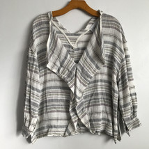 Softth Shirt S Gray White Stripe Ruffle V Neck Long Sleeve Boxy Pullover... - $39.81