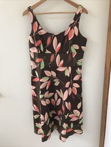 Dressbarn Brown Pink Floral Cotton Stretch Flared Summer Sun Dress 12 - £23.56 GBP