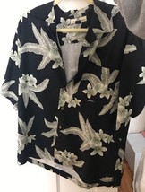 Tommy Bahama Men&#39;s 100% Silk Black Shirt Gray Leaves Detail SZ M - £50.89 GBP