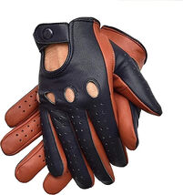 Men Driving Gloves Two Tone Genuine Sheep Leather Navy Cognac - $18.20
